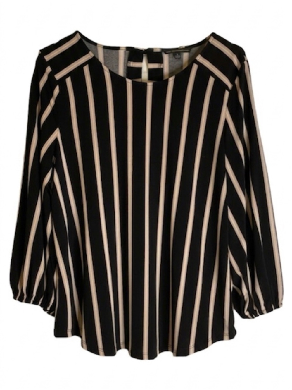 ADRIANNA PAPELL Vertical Strip Blouse, Women’s L, Black Pink